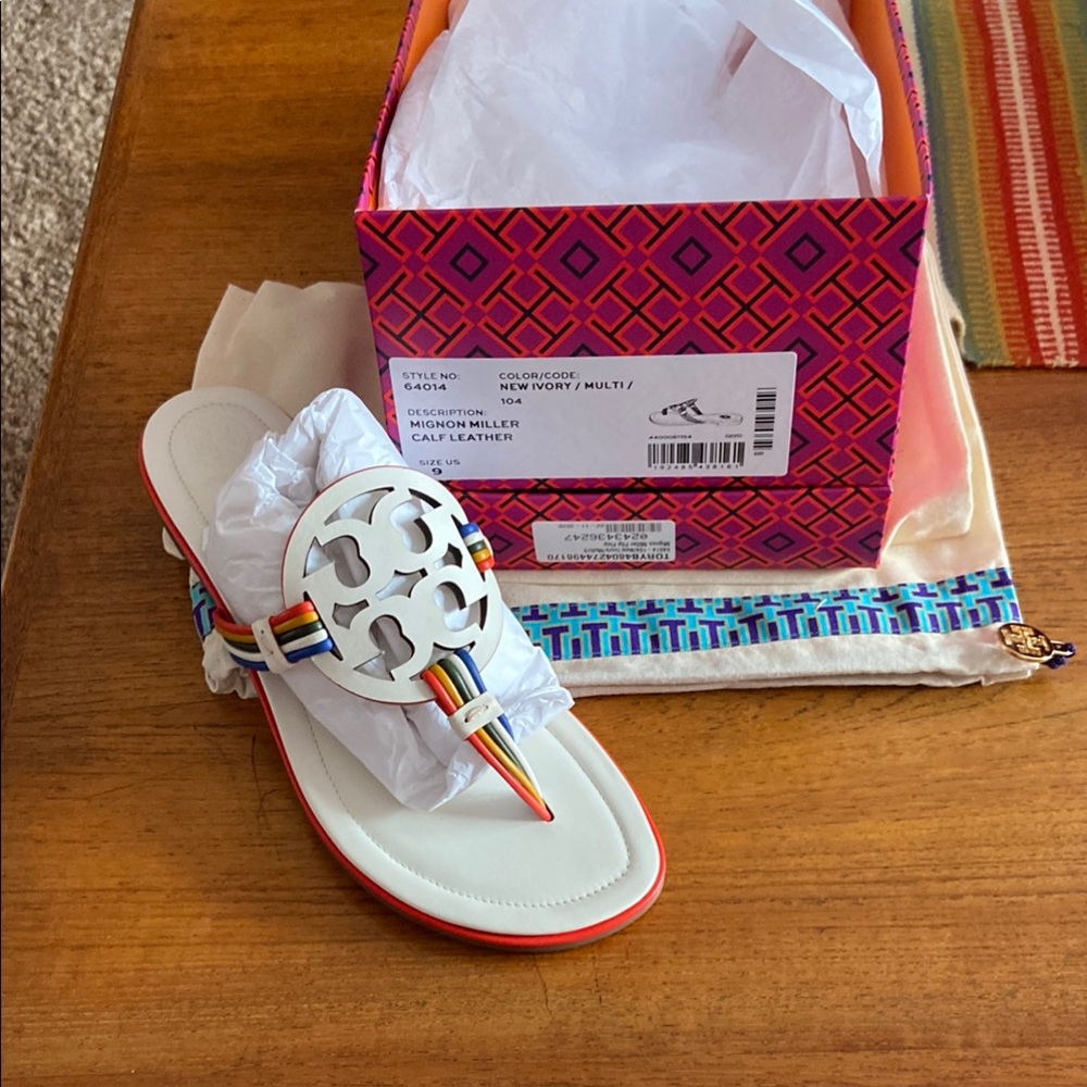 Tory Burch Women's Ivory Multi-Color Sandals, size 9